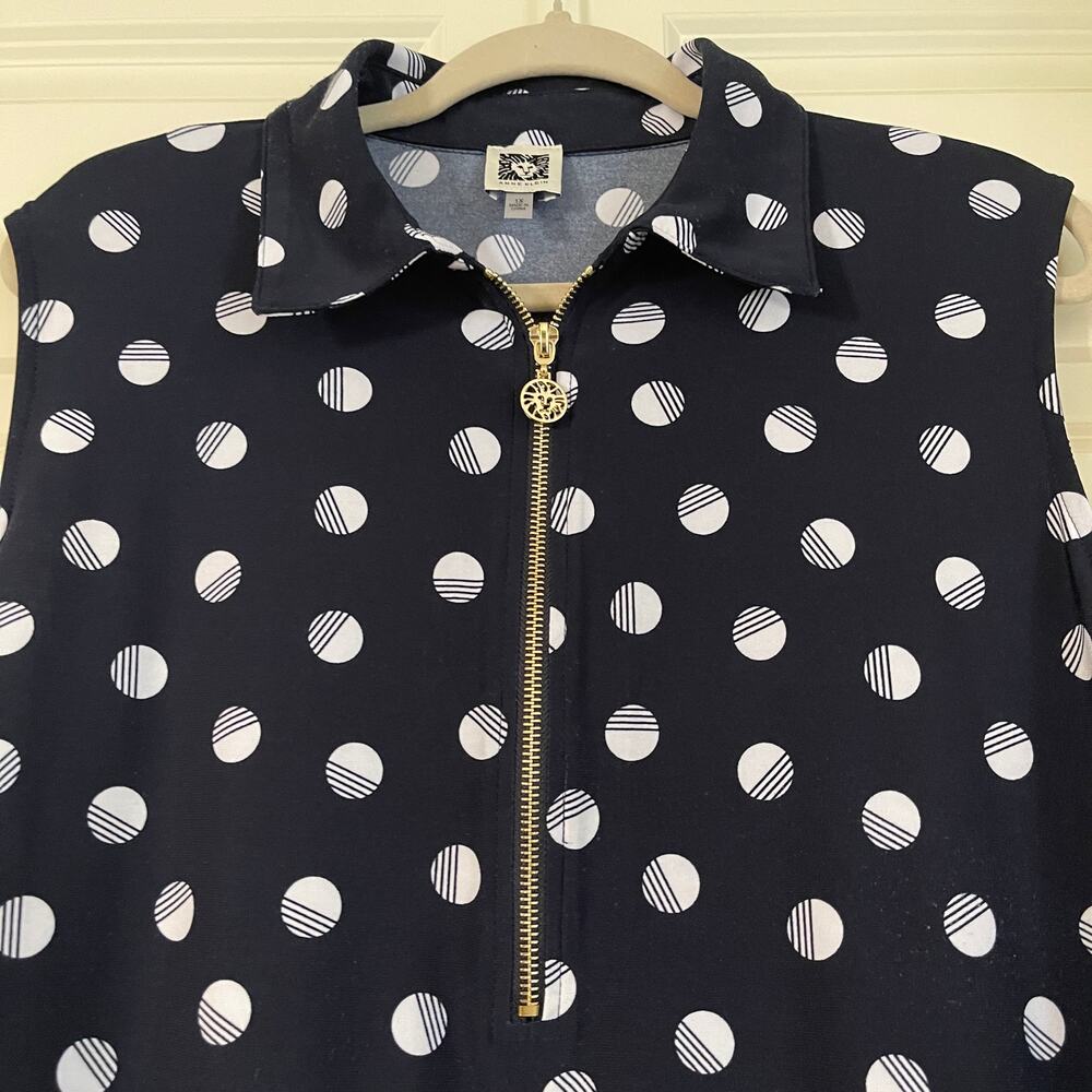 Anne Klein Dark Navy Geometric Print Sleeveless Collared Blouse - Size 1X - Picture 3 of 8